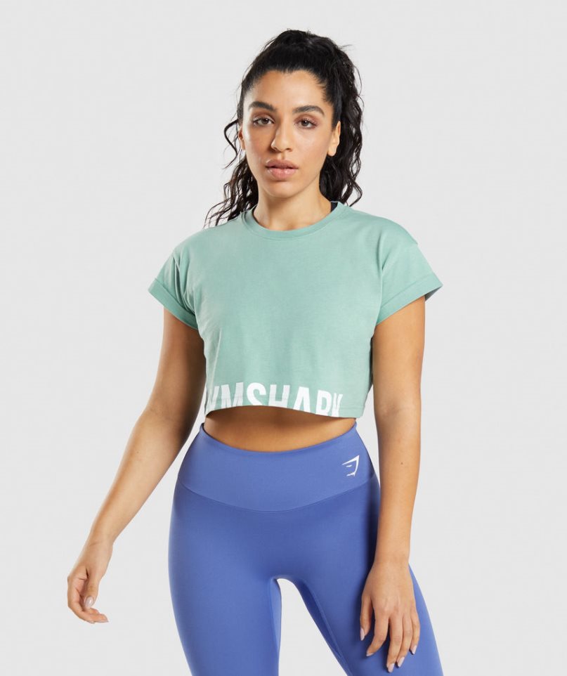 Women\'s Gymshark Fraction Cropped Tops Light Green | CA 6A50D3